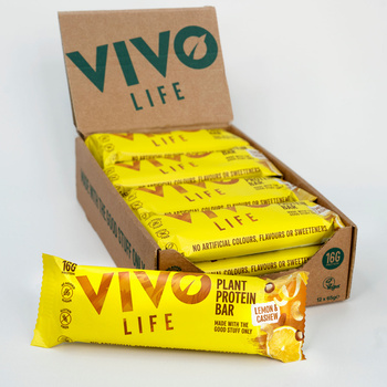 Wegańskie batony proteinowe Vivo Life - Termin ważności: 9.12.2026 r. - orzechy nerkowca i cytryna (12 x 65g)